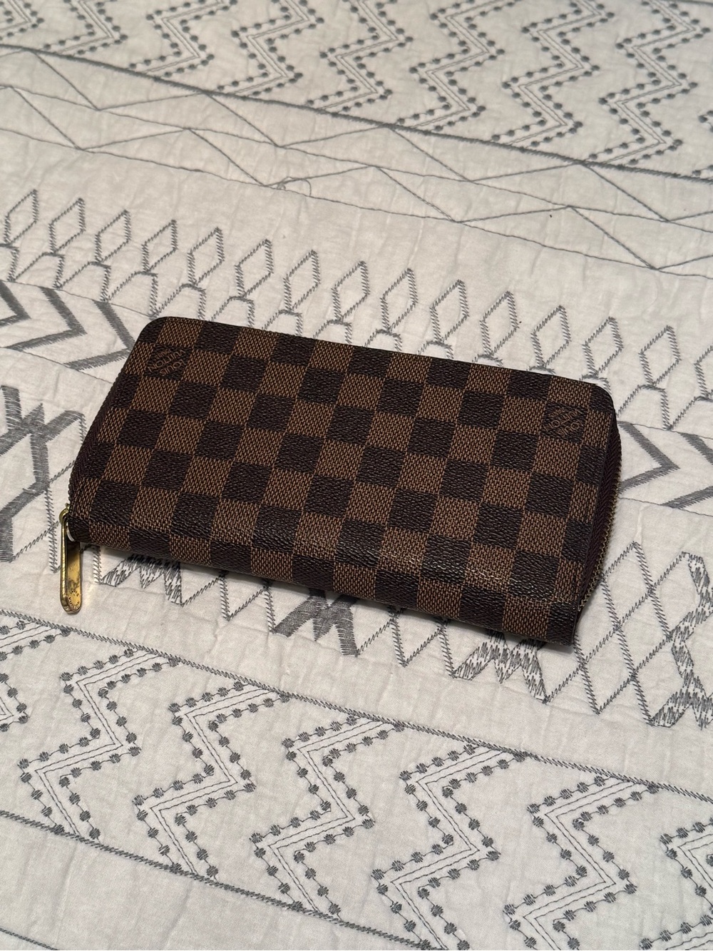 Brown Checkered Men's Zip-Around Wallet